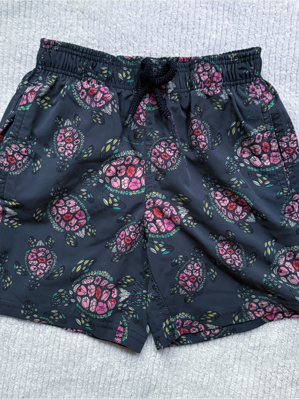 VILEBREQUIN Provencal Turtles Stretch Swim Shorts - Boys 8 - Navy Blue Floral